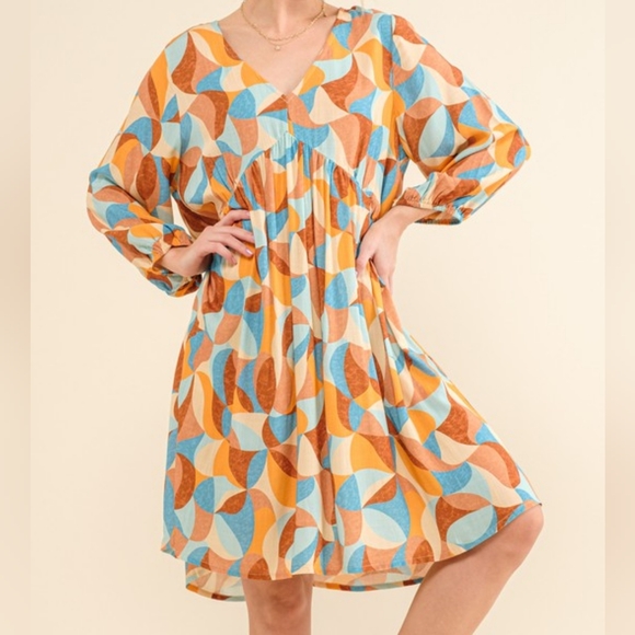 Colorful Geometric Print Open Back Dress - Picture 2 of 9